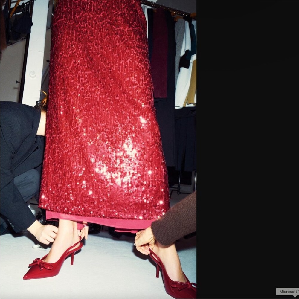 Zara Red Sequin Midi Skirt